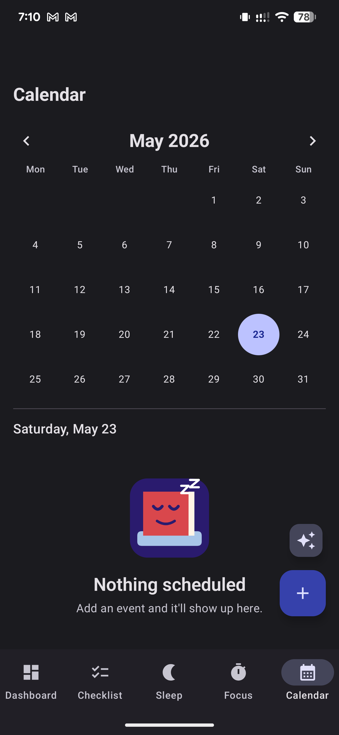 Calendar screen