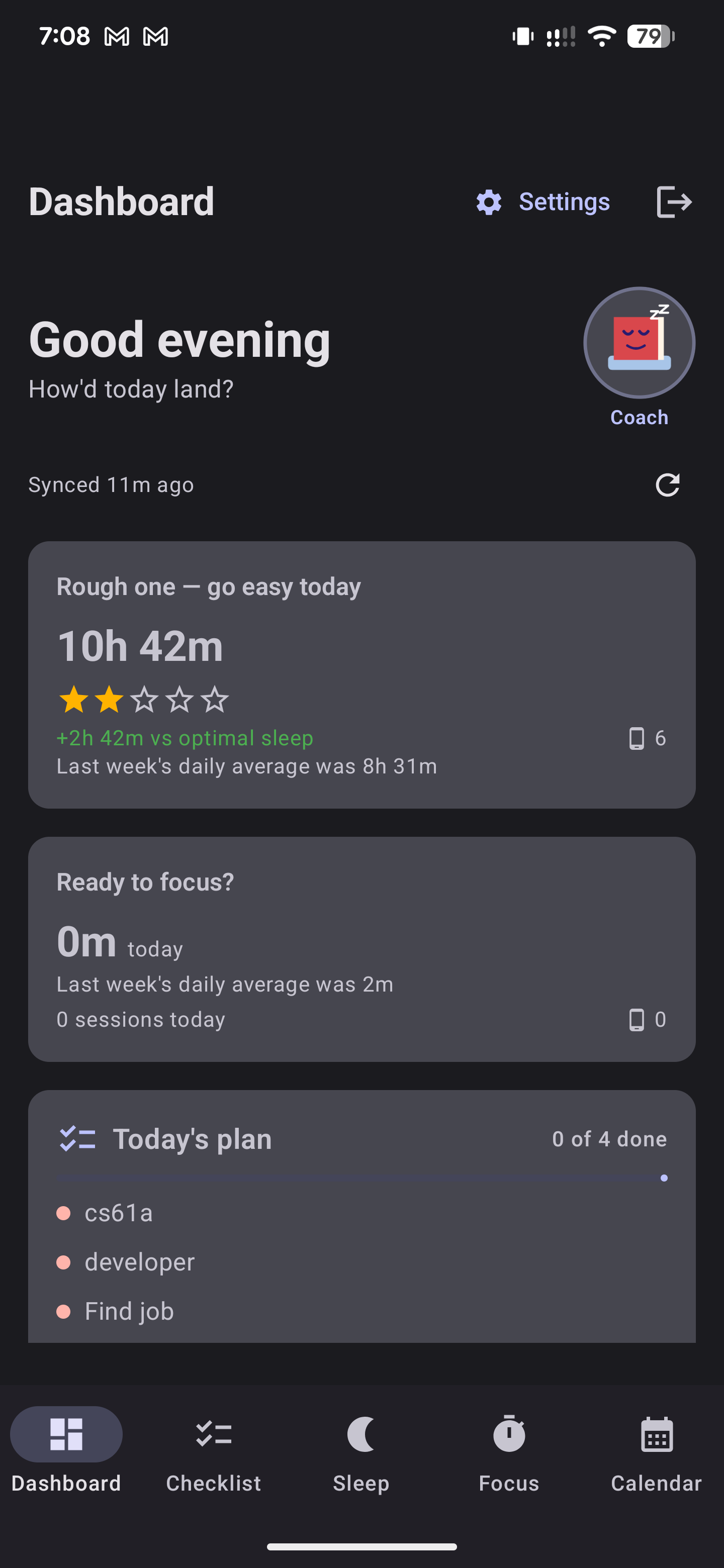 Dashboard screen